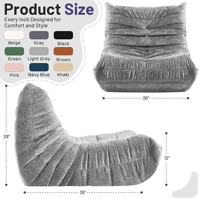 HABUTWAY Bean Bag Chair, Giant Bean Bag Chairs for Adults, Bean Bag Sofa with Filler Faux Fur, Memory Foam Bean Bag Couches Fireside Lazy Sofa for Living Room, Bedroom, Office (Light Grey)