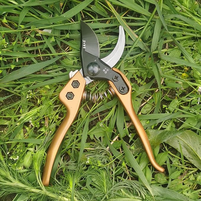 Pruning Shears for Gardening, Garden Scissors and Clippers for arthritis weak, Professional Branch Garden Secateurs (Gold)