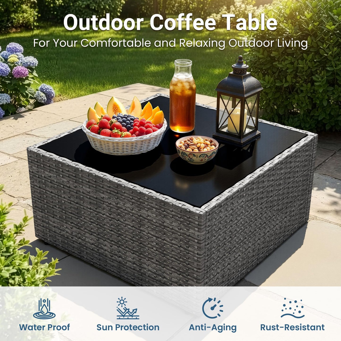 May in Color 7 Pieces Wicker Outdoor Patio Furniture Set, Patio Sectional Sofa with Coffee Table, All-Weather Outdoor Sectional Furniture for Garden Backyard, Navy Blue