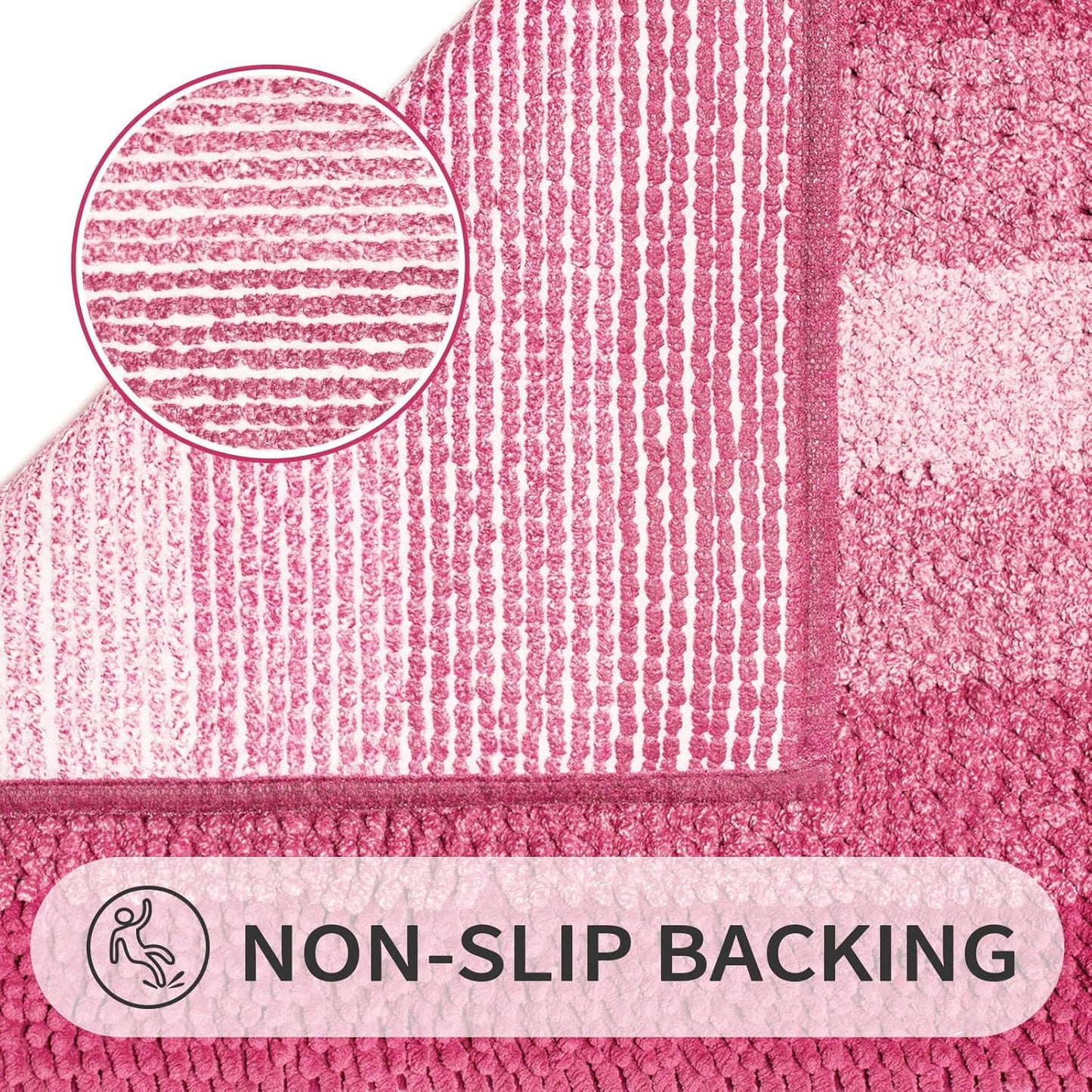 Gibelle Pink Bathroom Rugs, Luxury Chenille Bath Mat, Small Non Slip Shower Rug and Bath Room Floor Mats, Machine Washable, Quick Dry Bathmat, Soft Cozy Plush Rug for Tub, 16" x 24"
