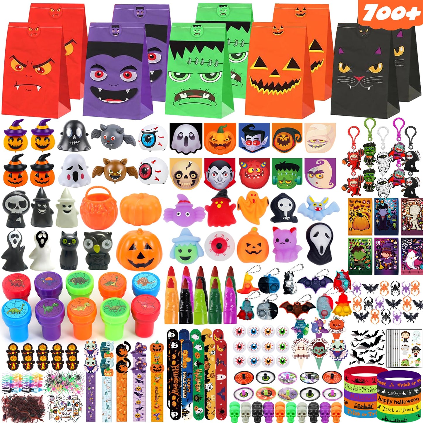 PLOUGVI 702PCS Halloween Party Favors Supplies Decorations - Trick or Treat Goodies Bag Fillers Stuffers - Halloween Toys for Classroom Prizes Gifts