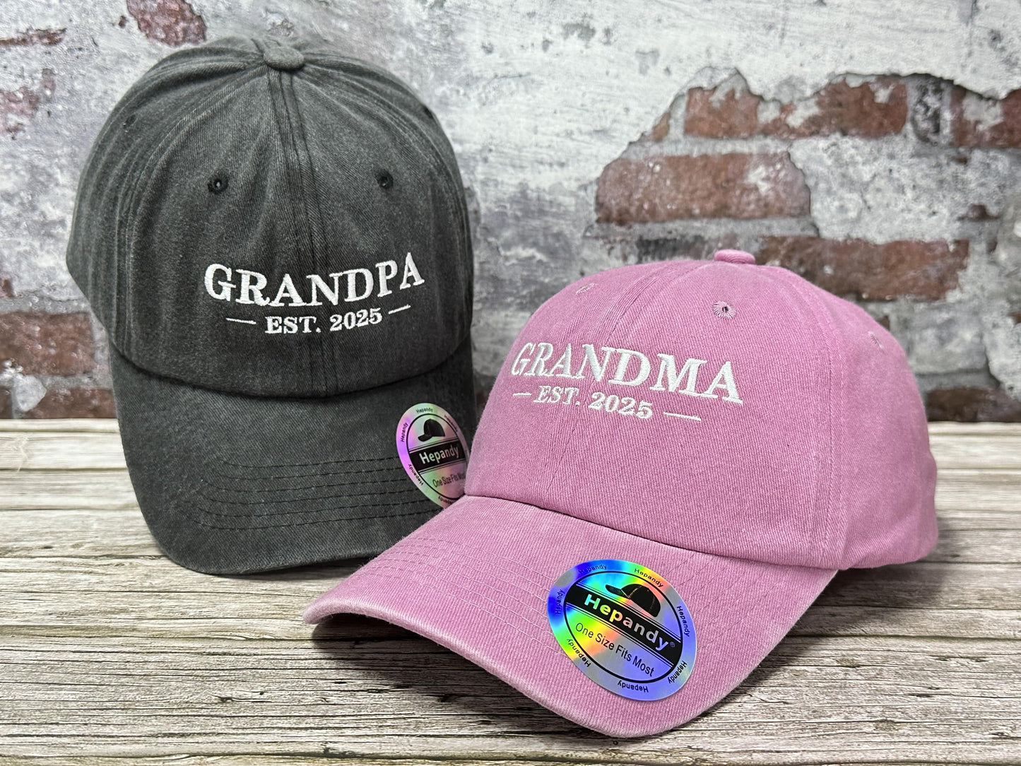 Hepandy Grandpa Grandma 2025 Hats, Birthday Gifts for for Men Women, Washed Black & Pink Embroidered Baseball Caps Dad Hat