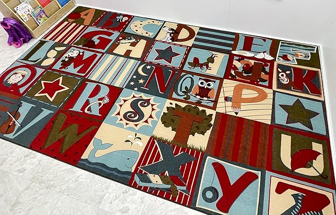 KIDCARPET.COM Alphabet Seating Rug Earth Tone, 7'6" X 12' Rectangle ABC Letter Area Rug for Children's Classroom Floor Mat Educational Rug for Learning