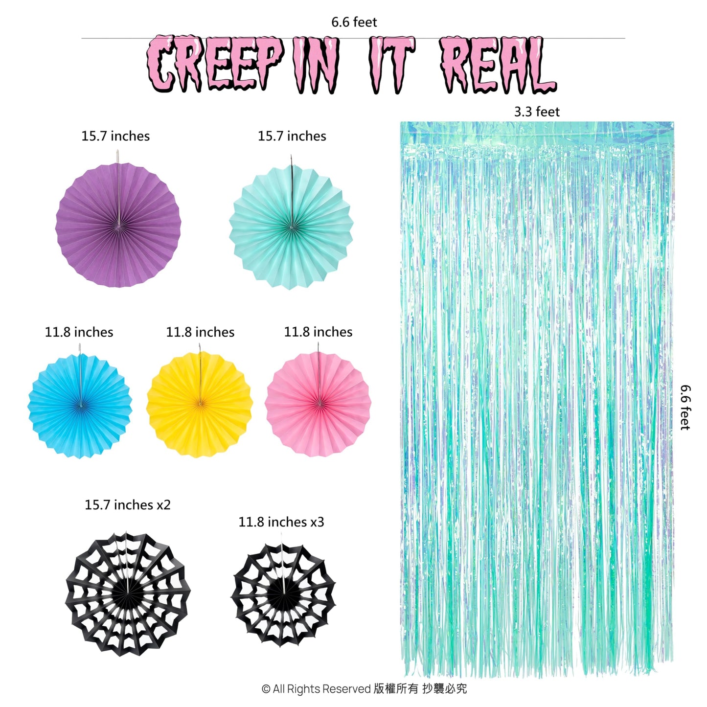 Cheerland Cyan Summerween Spider Web Backdrop Banner Party Decorations Pastel Foil Neon Curtain Streamers Cobweb Paper Fans Photobooth Background for Halloween Birthday Witch Cosplay Party Supplies