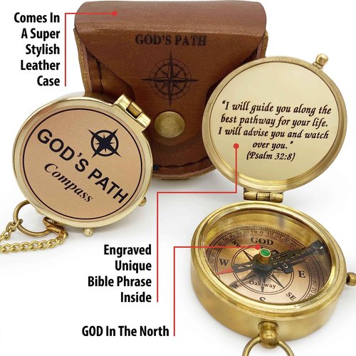 Dream Chaser (Wooden Box) & God's Path Compass (Leather Case) - Birthday, Christmas, Inspirational Gifts, Baptism, Communion Gift for Teen Boys, Graduation Gifts