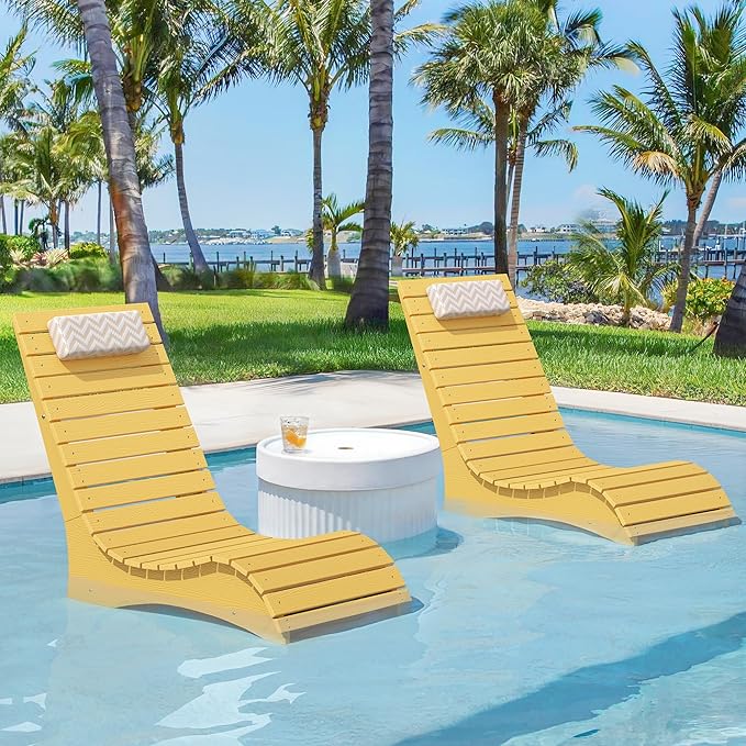 Homenjoy HDPS Pool Lounge Chairs, Use in Pools Lounge Chairs up to 10-Inches of Water, Chaise Chairs with Headrest, Lounge Chair Outdoor, Fade-Resistant Pool Lounger for Deck