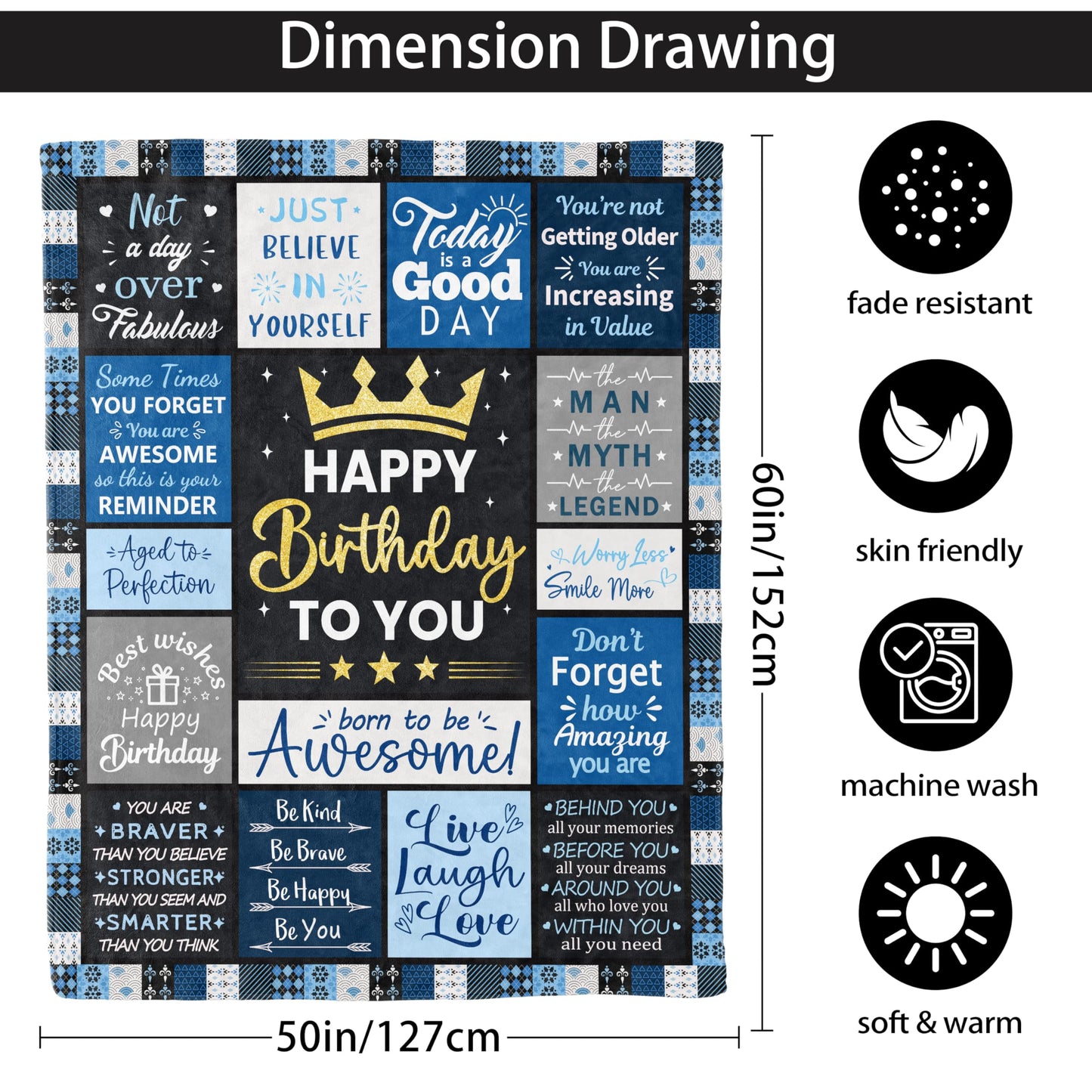 LXXTK Birthday Gifts for Men Blanket 60"X 50" Unique Gifts for Men Happy Birthday Decorations Mens Birthday Gifts Ideas for Dad Grandpa Boyfriend Husband (60"X50", Mens Birthday)