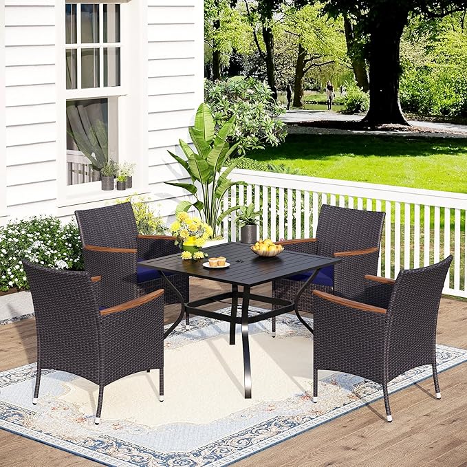 MFSTUDIO Outdoor Wicker Chairs Set of 4, Patio Rattan Dining Chair Set of 4 with Cushions, Wide Outdoor Dining Chairs for Outside Table, Porch