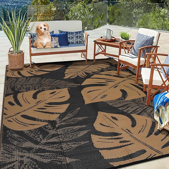 GarveeLife Outdoor Plastic Straw Rug 9x12 UV Resistant Waterproof Patio Rug, Reversible RV Camping Mat with Portable Bag &...