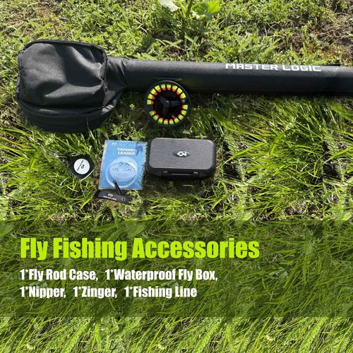 Master Logic Fly Fishing Rod and Reel Combo Starter Kit with Lightweight Fly Box Case & Fishing Flies and Die Cast Aluminum Reel, Carrying Case and Accessories, Fly Fishing Complete Starter Package