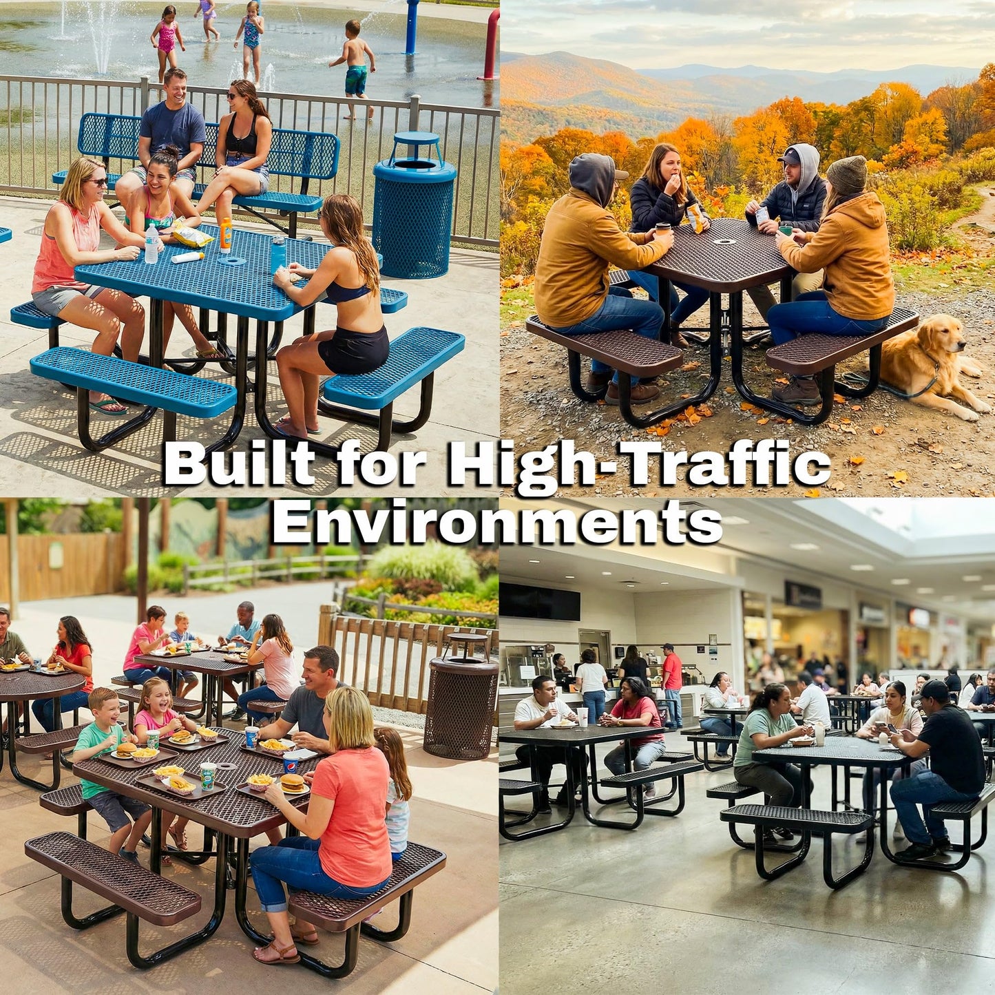 46” Square Heavy-Duty Expanded Metal Red Picnic Table