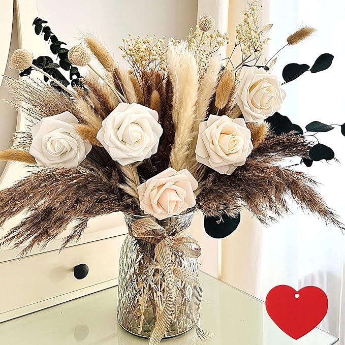 100pcs Artificial Flowers Arrangement With Vase Included, Dining Table Centerpiece Decorations, Fake Flowers in Vase, Drie...