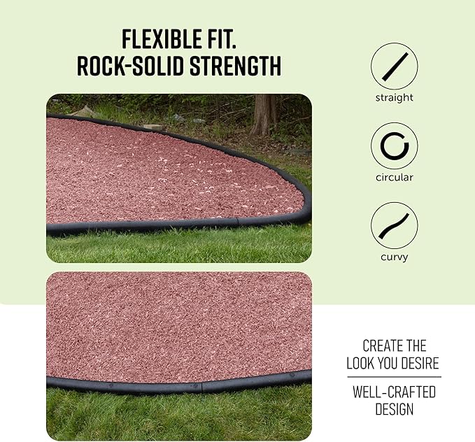 Playsafer 4' Flexible Interlocking Rubber Edging Border System for Playgrounds, Swing Sets, and Play Areas - 4 in. High X 48 in. Long X 3in. Wide - Round Top (2, Black)