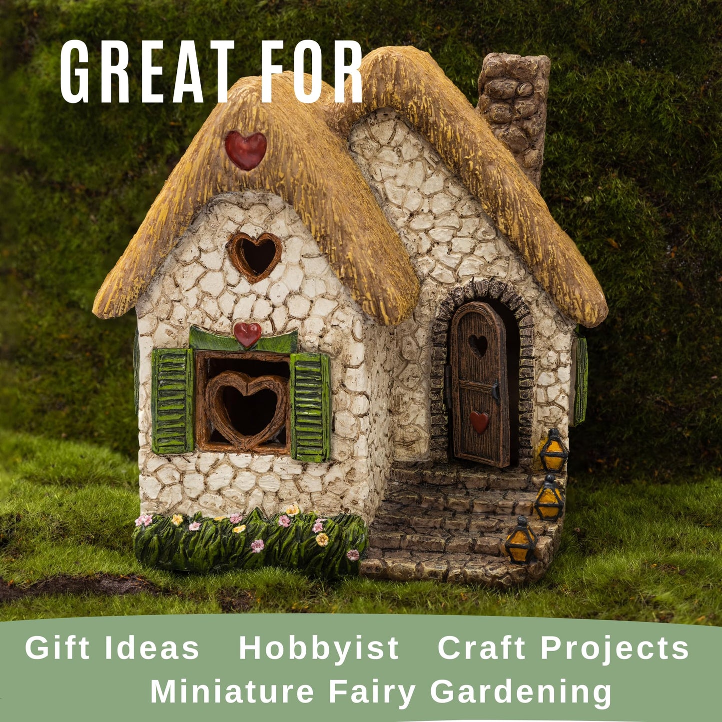 PRETMANNS Fairy Garden House for Outside – Sturdy Building 7” High with Door That Opens – Adorable Miniature Garden Accessories Supplies