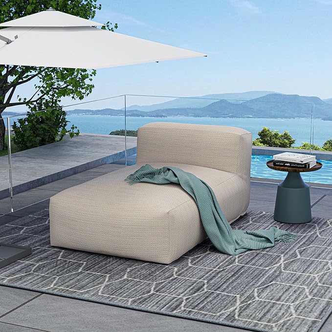 OPEAK Outdoor Bean Bed Chair Sun Lounger, Outdoor Couch Sofa for Patio & Pool, Foam Filling Day Bed Furniture, Comfy Lazy Sofa for Outside, Water-Resistant Seating Lounge Chair, Light Orange