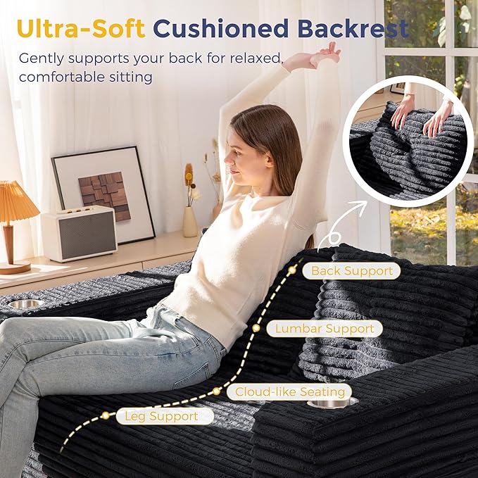 MAXYOYO 63" Boneless Loveseat Sofa Couch for Small Spaces, Mini Love Seat Floor Couch with Cup Holders and Pillows, 2-Seater Upholstered Cloud Couch for Bedroom Apartment, No Assembly Required