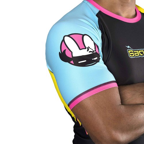 Sanabul Ronin Short Sleeve Jiu Jitsu MMA Training BJJ Rash Guard - Octochoke BLU/YEL/BLK, X-Large