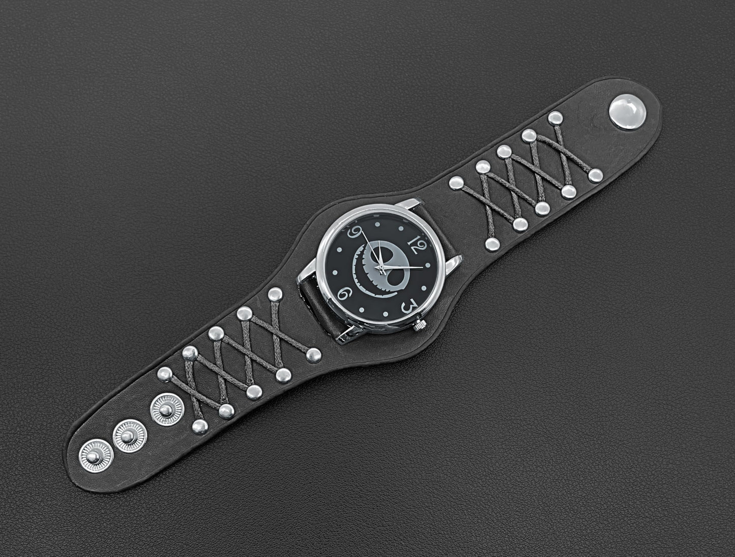 New Year Before Christmas Roman Numerals Button Leather Strap Quartz Punk Wrist Watch for Men&Women Birthday Christmas Halloween Good Gifts (Black)
