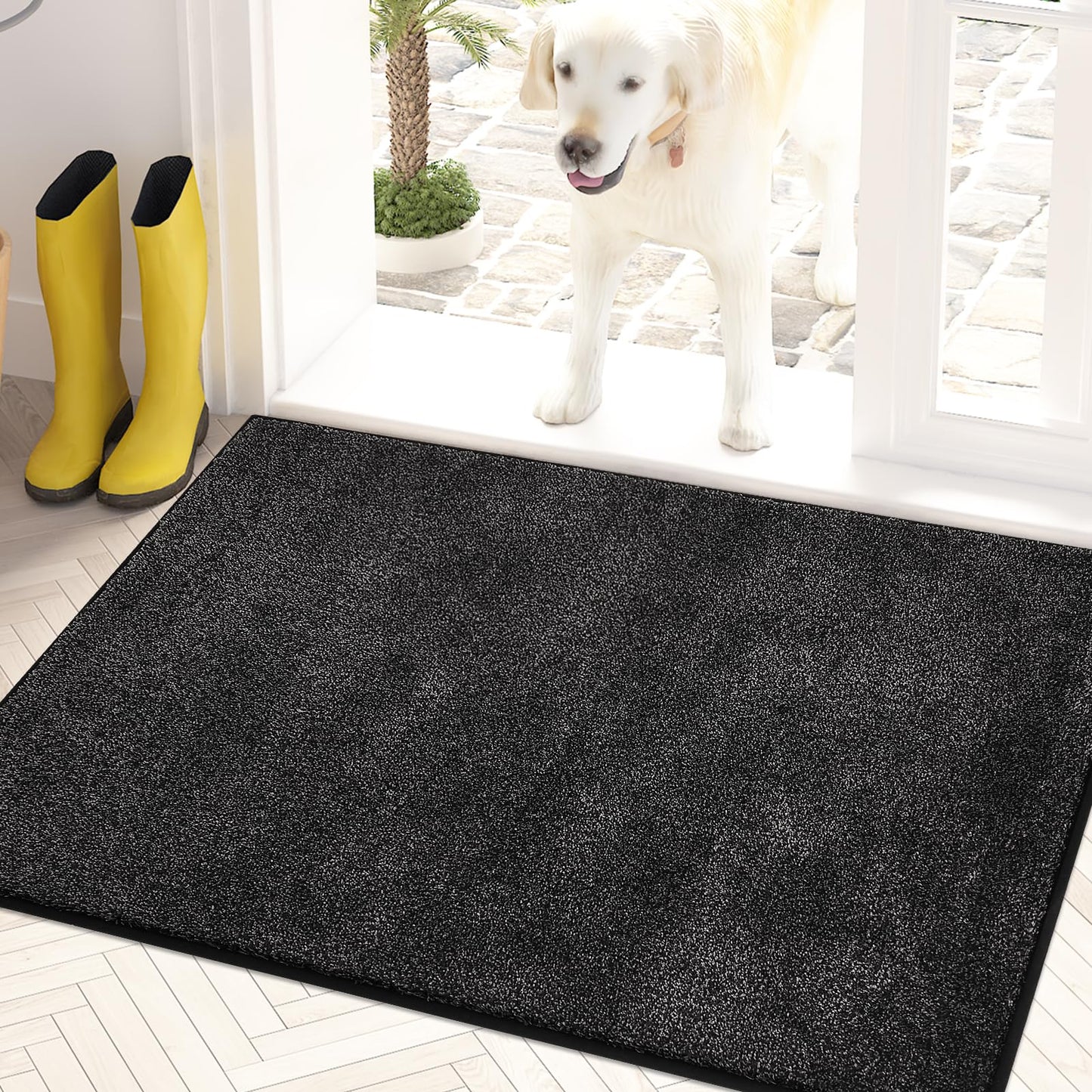 PURRUGS Dirt Trapper Door Mat 24" x 35.5", Non-Slip Machine Washable Entry Rug, Shoe Scraper, Dog Doormat, Super Absorbent Welcome Mat for Front & Back Door, Muddy Shoes & Paws, Charcoal