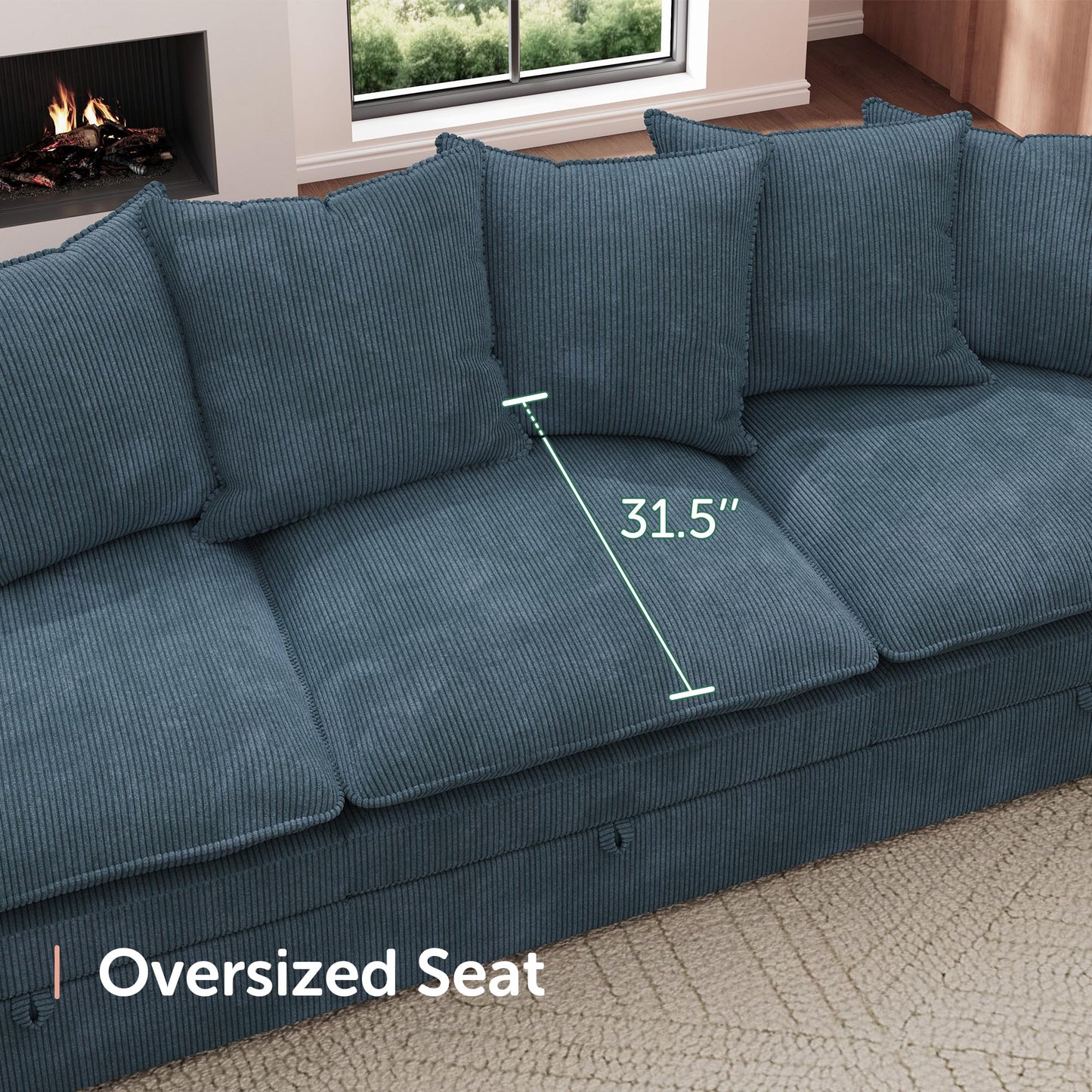 HONBAY Modular Sectional Sofa, 6 Seat U Shaped Corduroy Couch with Storage & Pillows, Convertible Sectional Couches for Living Room, Blue