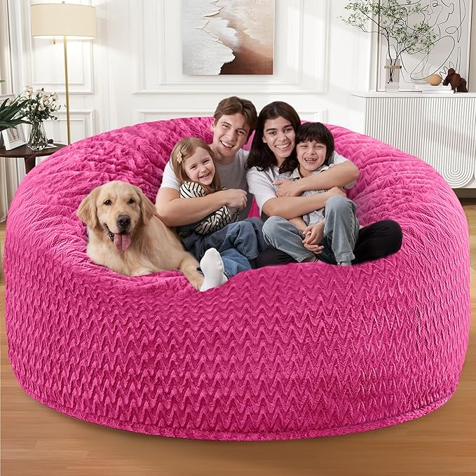 6FT Bean Bag Chair,Giant Bean Bag Chairs for Adults,Big Bean Bags with Memory Foam Filled, Large Beanbag Chairs with Chevron Plush Cover-Pink