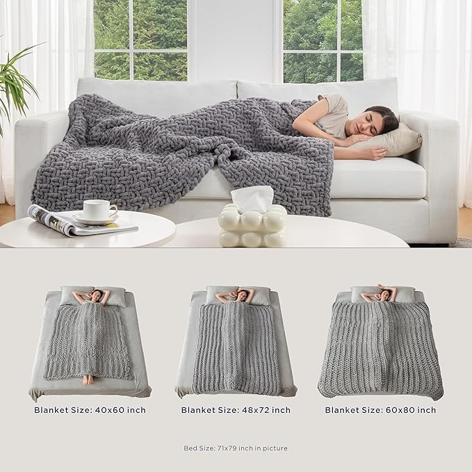 Maetoow Handmade 12 lb Soft Knitted Weighted Blanket, 48 x 72 Inch Breathable Chunky Knit Gravity Blanket Throw, Home Decor for Sofa Couch Bed, Brown