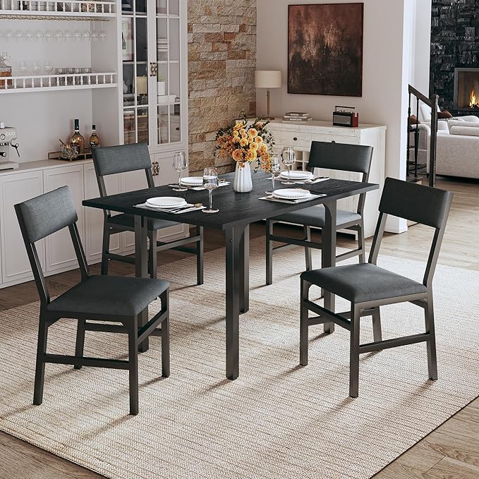 HUAHUU Dining Table Set for 4, Extendable Kitchen Table Cushion Chairs Set of 4, Rectangle Dining Table with Metal Frame &...
