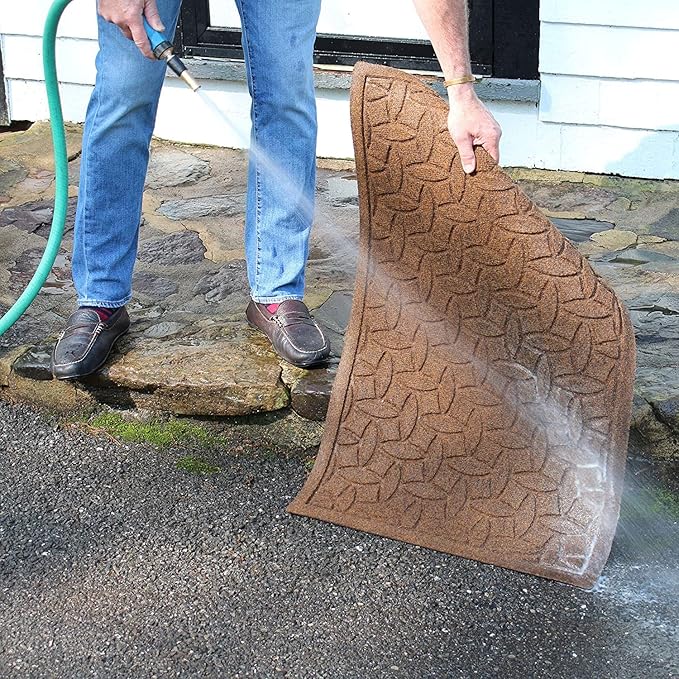 Bungalow Flooring Waterhog Indoor/Outdoor Boot Tray, 15 by 36 inches, Made in USA, Skid Resistant, Easy to Clean, Catches Water and Debris, Squares Pattern, Bluestone