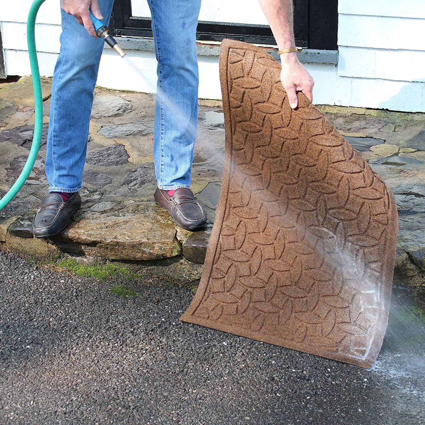 Bungalow Flooring Waterhog Door Mat, 2' x 3' Made in USA, Durable and Decorative Floor Covering, Skid Resistant, Indoor/Outdoor, Water-Trapping, Ellipse Collection, Khaki/Camel
