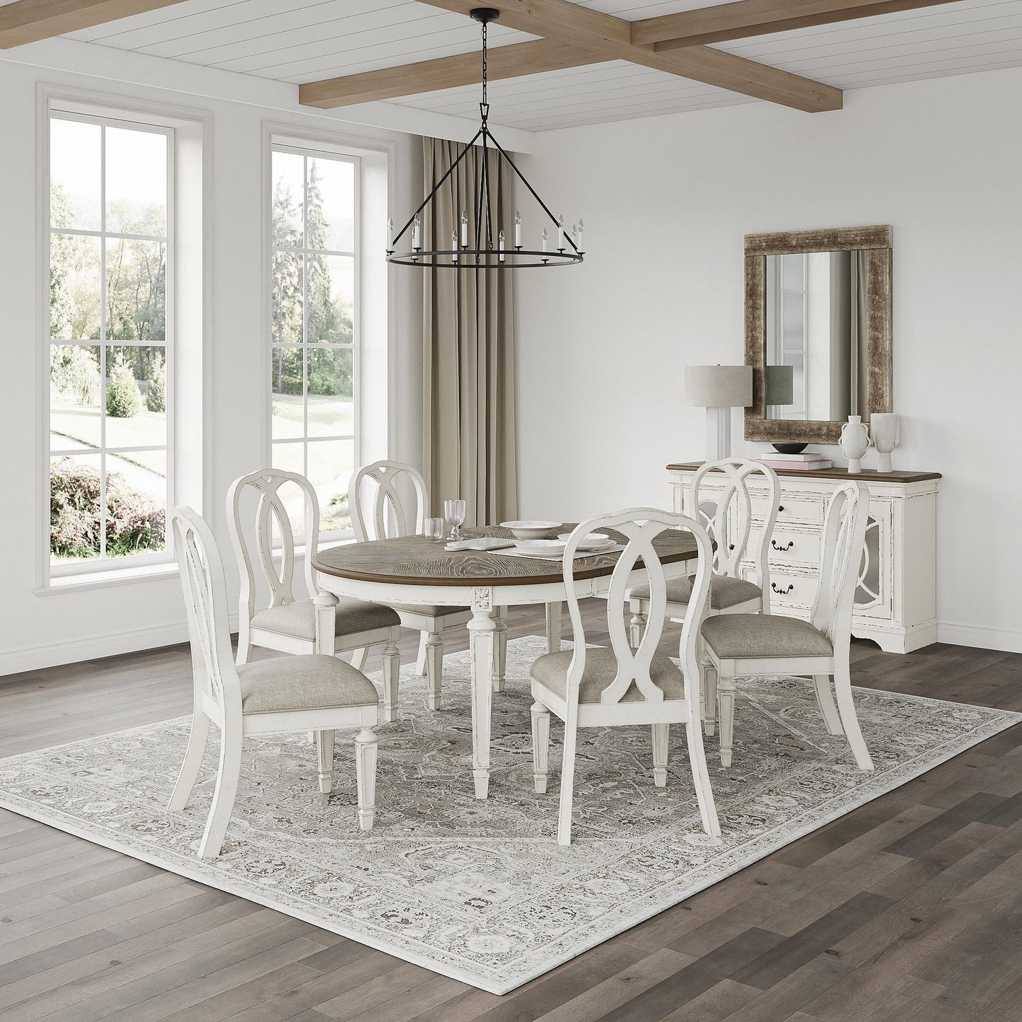 Signature Design by Ashley Realyn French Country Ribbon Back Dining Chair, 2 Count, Chipped White
