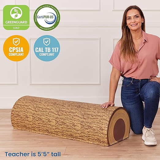 ECR4Kids SoftZone Tree Log Full Bench, 12in, Flexible Seating, Chocolate