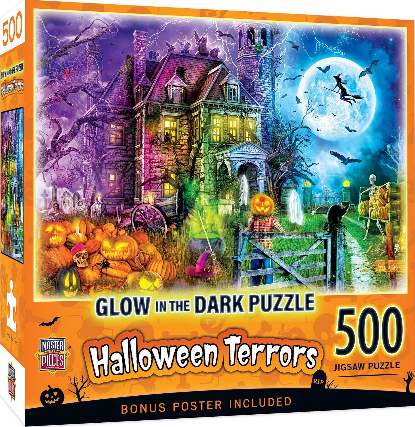 MasterPieces 500 Piece Glow in The Dark Halloween Jigsaw Puzzle - Halloween Terrors - 15"x21"
