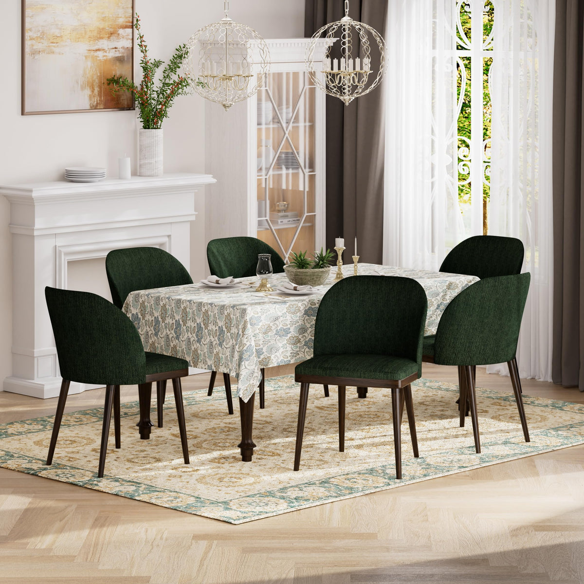 Homixis Upholstered Dining Chairs Set of 6 - Line Fabric Modern Dining Room Chairs, Mid-Back Restaurant Kitchen Chairs with Wooden Legs