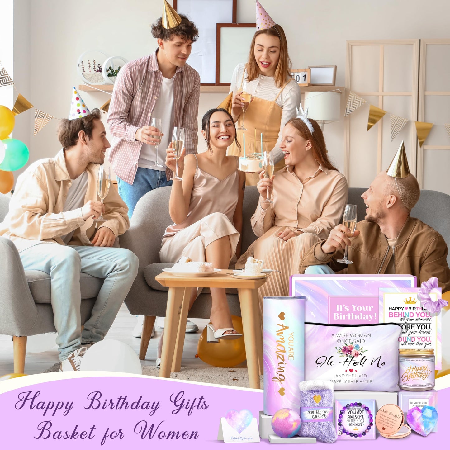 HSOEIXL Happy Birthday Gifts for Women, Best Friend Birthday Gifts Basket for Girls Her Daughter Niece Granddaughter Female Sister Mom Coworker, Spa Gift Basket for Women
