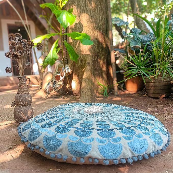 Mandala Life ART Bohemian Meditation Cushion Cover –Luxury, Artisan Room Décor Floor Pillow Case for Yoga, and Boho Chic Seating Area Floor Pillow – Accent Your Living Room, Bedroom, Kids