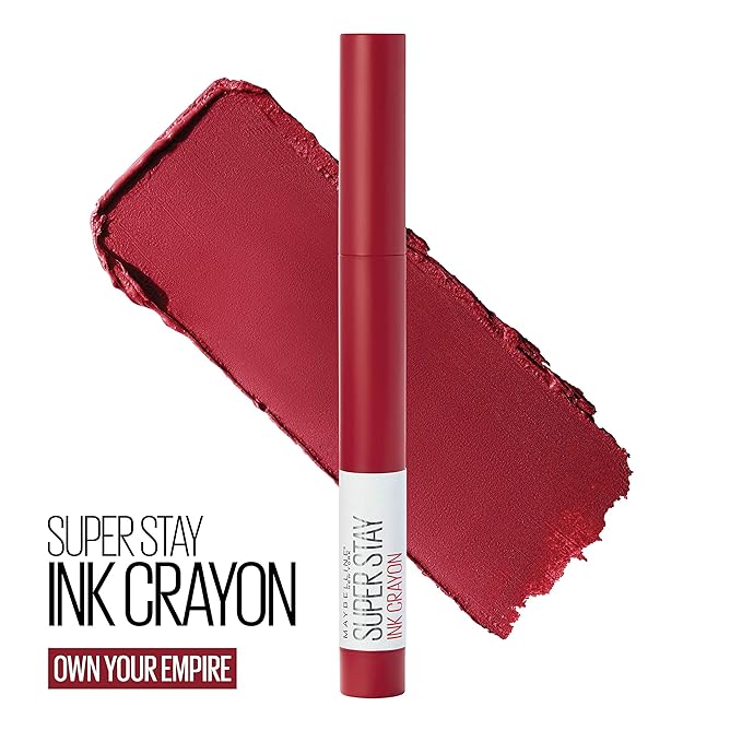 Maybelline Super Stay Ink Crayon Lipstick Makeup, Precision Tip Matte Lip Crayon with Built-in Sharpener, Longwear Up To 8Hrs, Own Your Empire, Blue Red, 1 Count