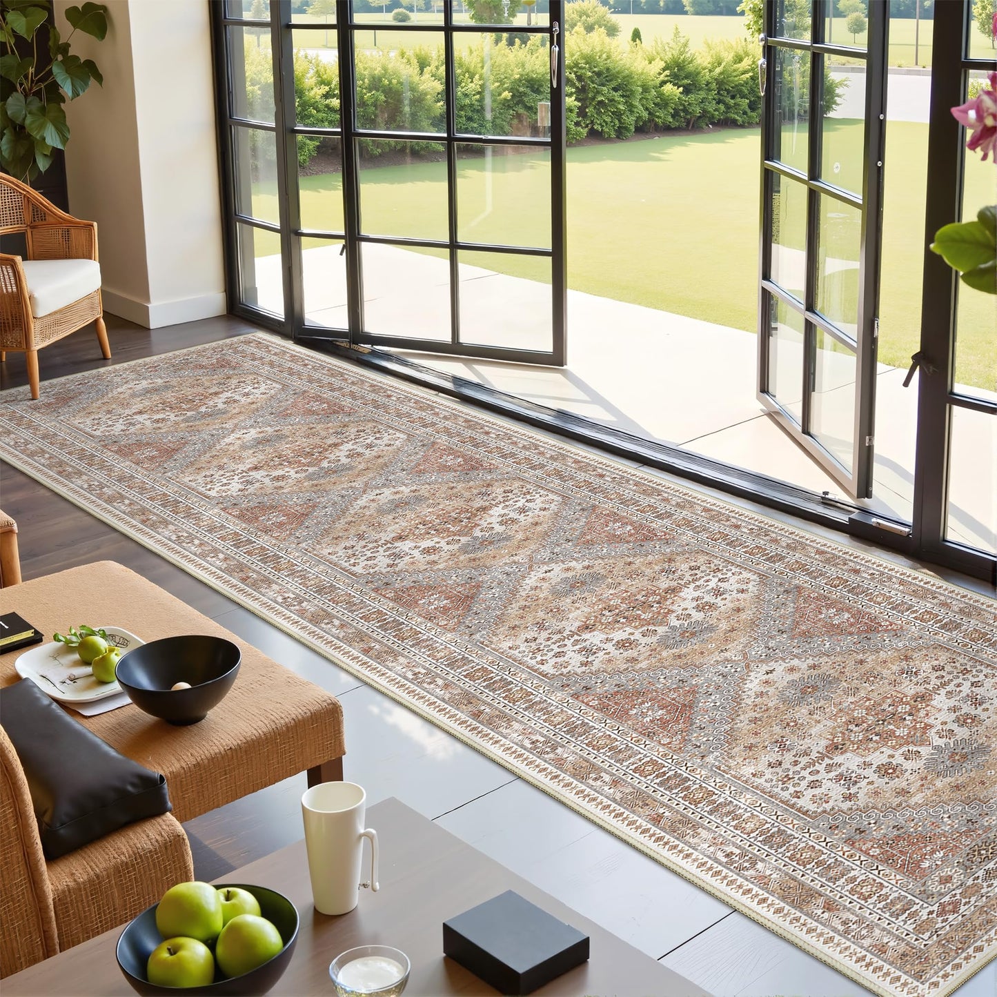 Restydon Hallway Runner Rug 2x12, Extra Long Washable Runner Rugs with Rubber Backing, Non Slip Runner, Vintage Rug Runners for Kitchen Laundry Room Entryway (Orange,2'x12')