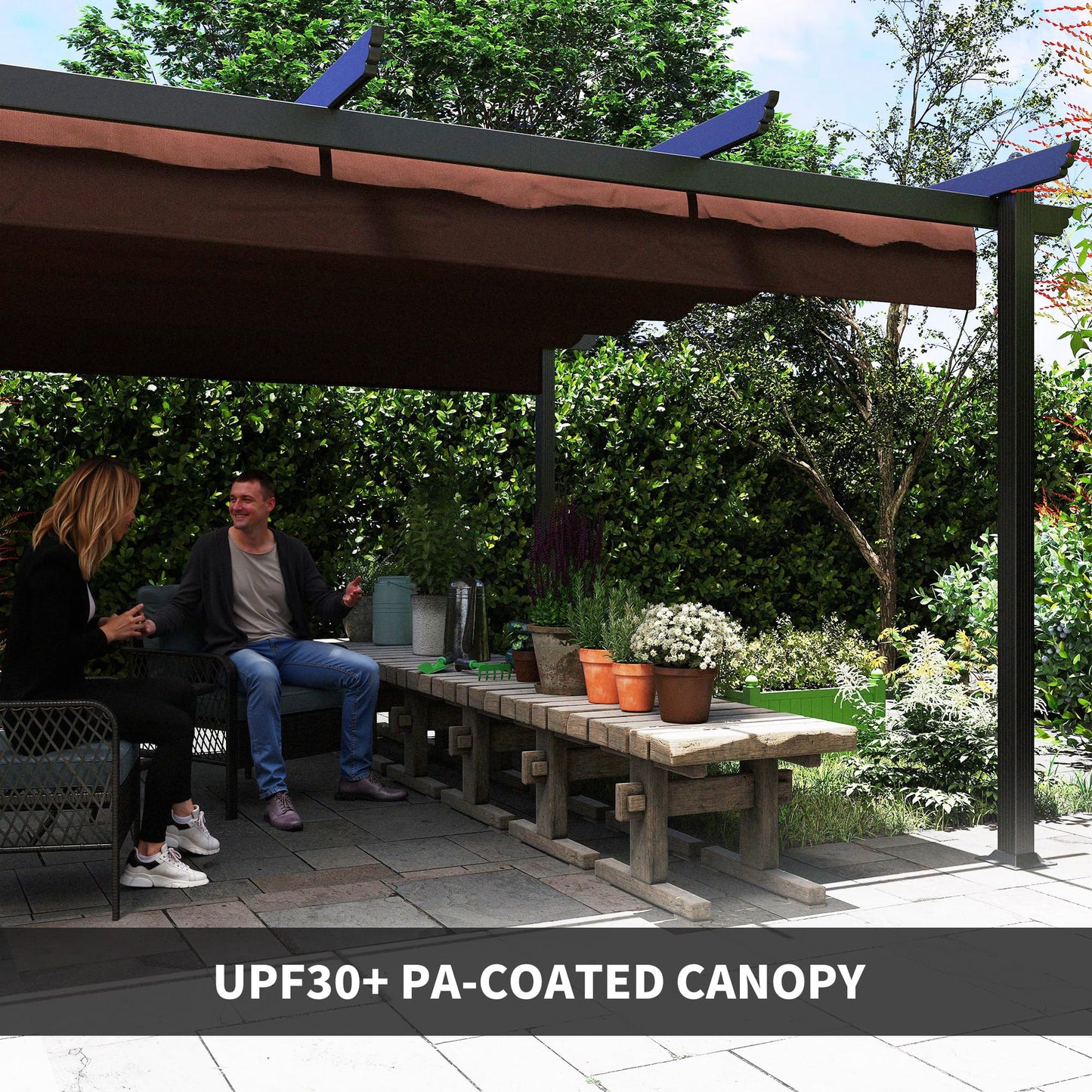 Outsunny 13' x 13' Retractable Pergola Canopy with Stronger Aluminum Frame, Outdoor Pergola Sun Shade Shelter for Garden, Patio, Backyard, Deck, Brown
