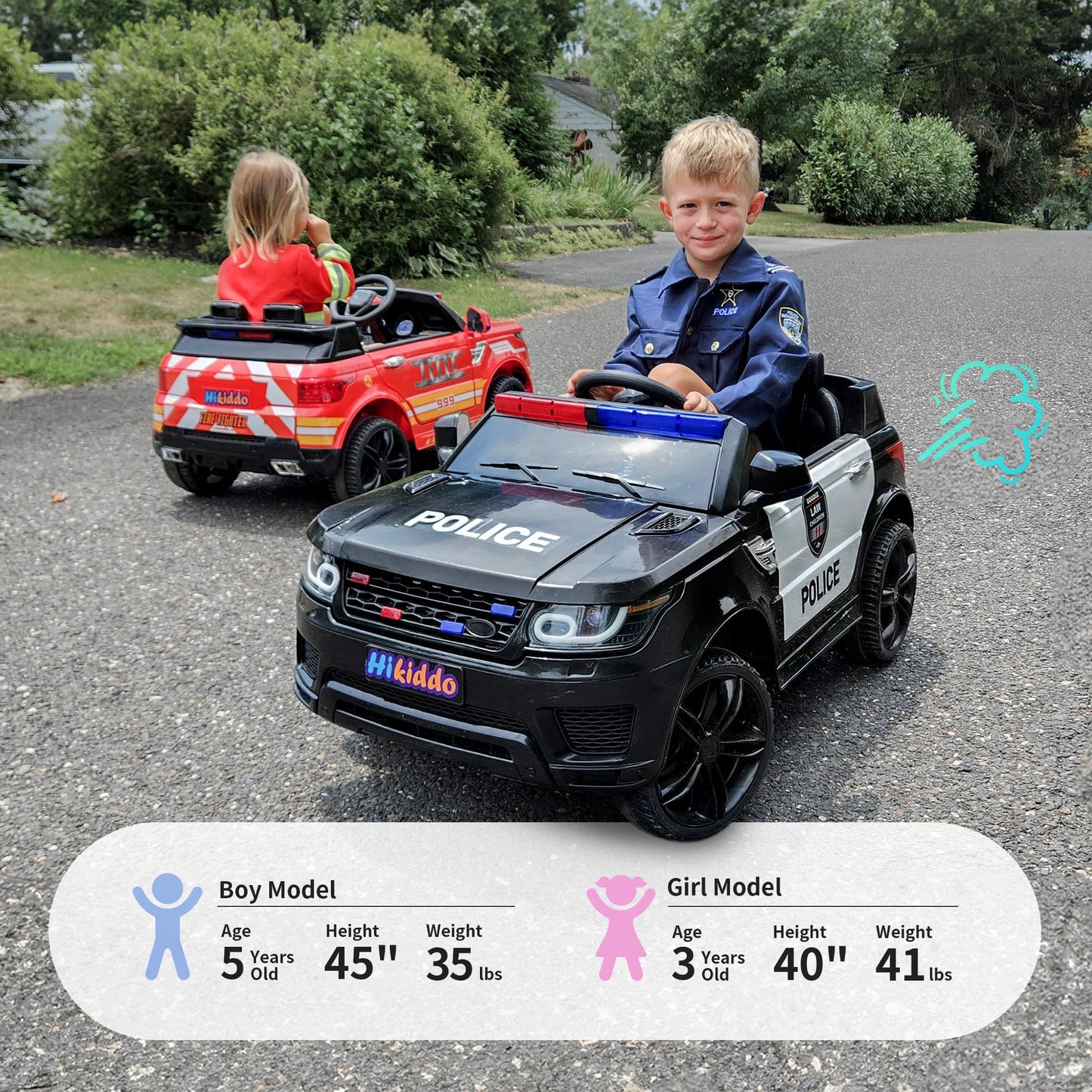 Hikiddo Electric Police Car for Kids, 24V Kids Ride-on Toy Car w/Remote Control, 400W Motor - Black