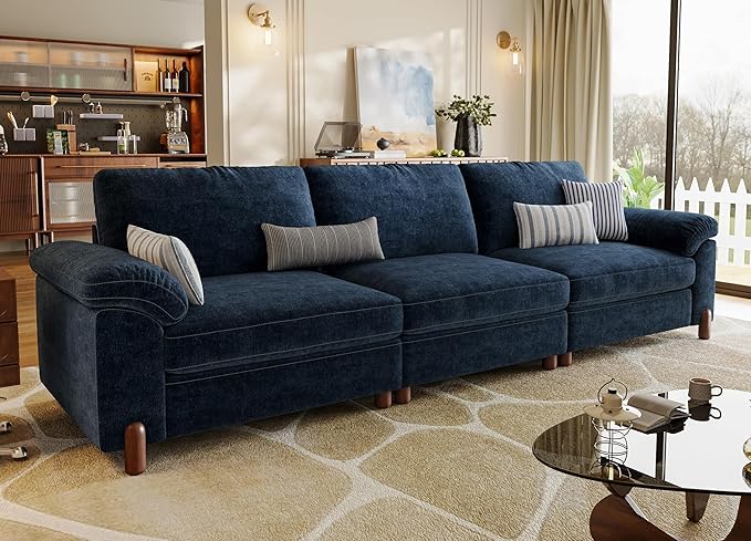SITJOY 118" Oversized Sectional Couches for Living Room, Extra Large Deep Seat Modular Sofa with Washable Covers, Wide Couch, 3 Seater Couch, Chenille in Blue