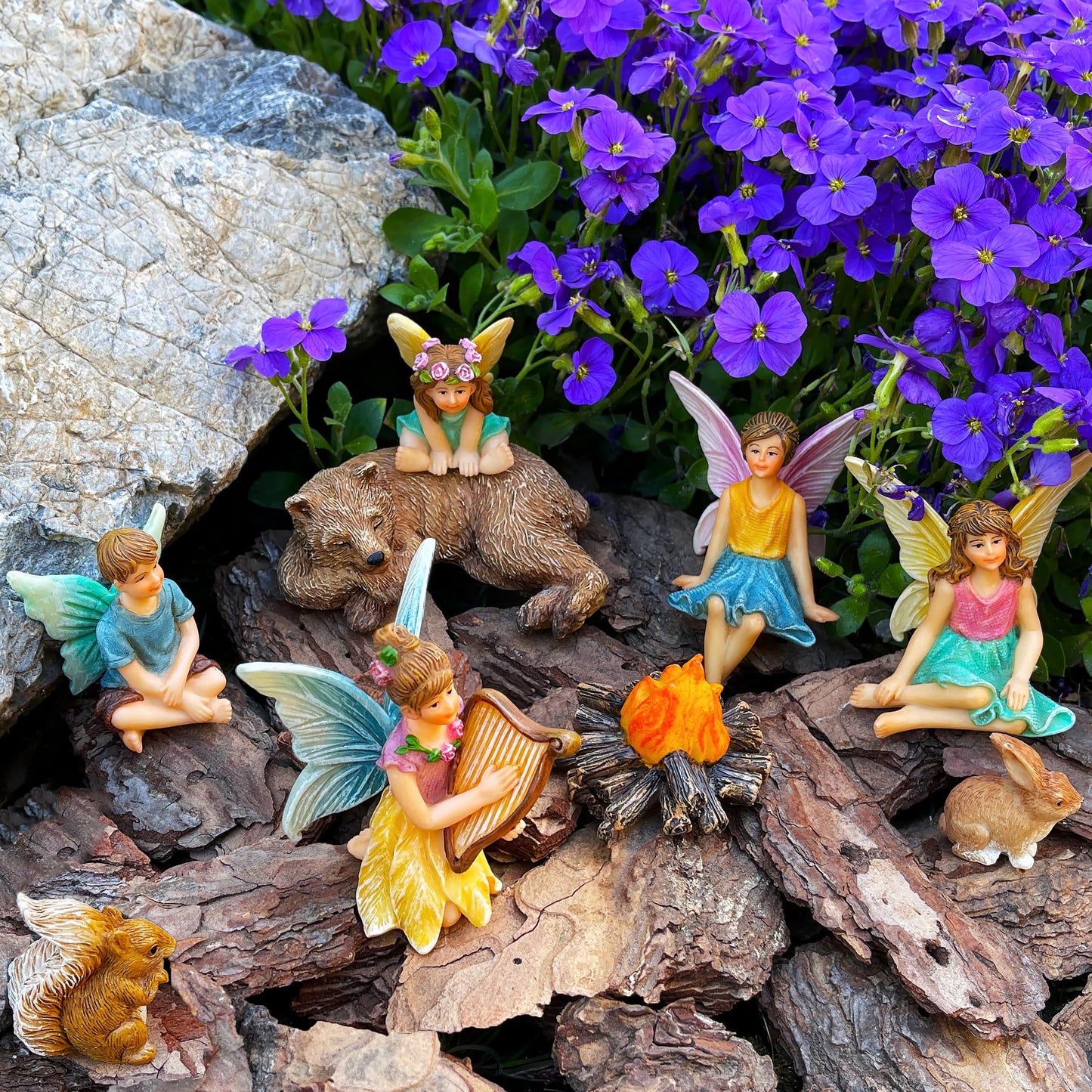 Mood Lab Fairy Garden - Miniature Fairies Figurines Accessories - Camping Kit of 9 pcs - Set for Outdoor or House Decor