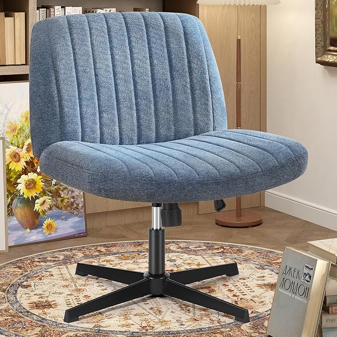 OLIXIS Criss Cross Chairs Legged Armless No Wheels Wide Seat Height Adjustable Swivel Rolling Padded Fabric Home Office De...