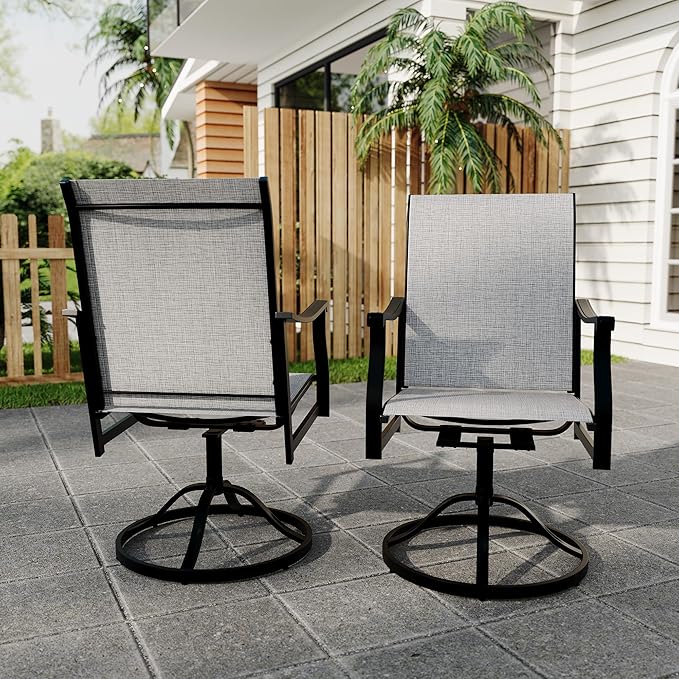 Outdoor Swivel Dining Chairs with Textilene Breathable Back, Swivel Patio Dining Chairs Set of 6, SwivelPatio SlingChairs Set for Poolside Lawn Garde