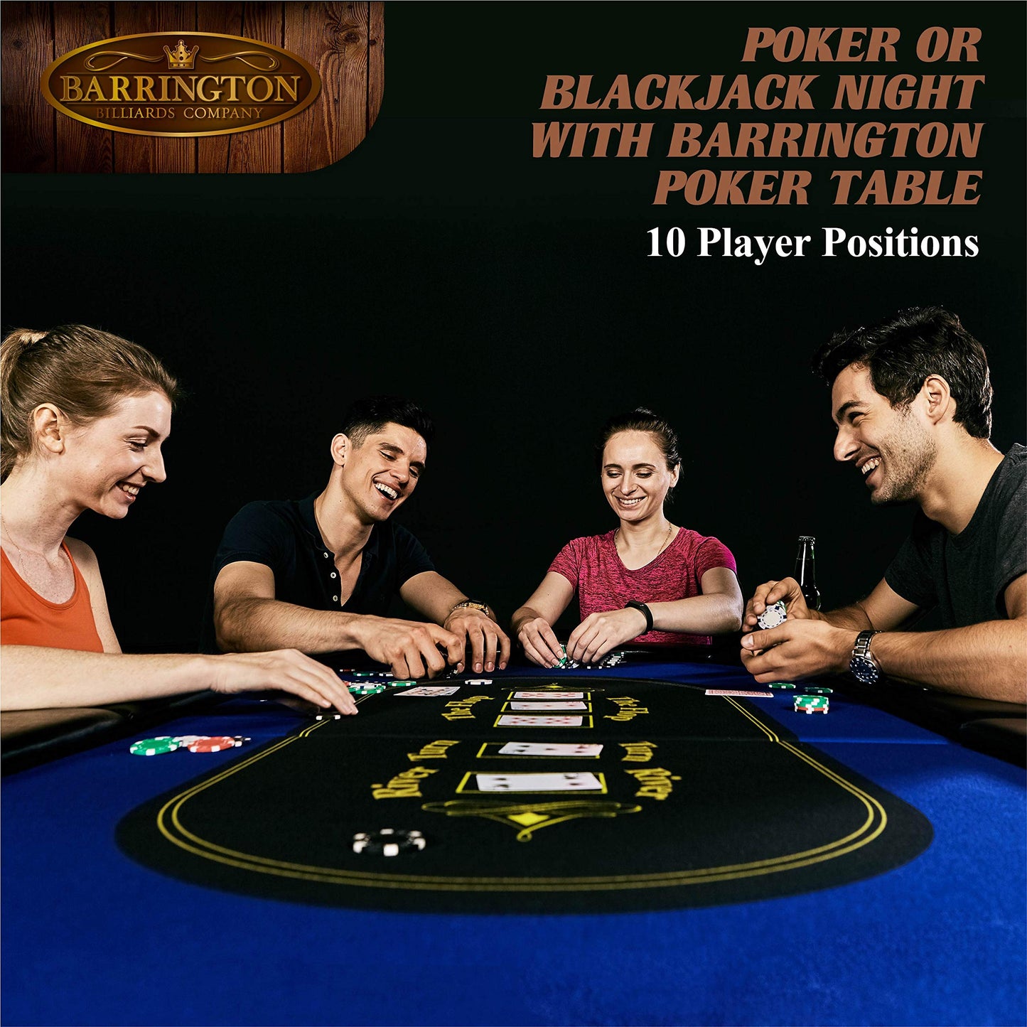 Barrington 10 Player Poker Multiple Styles Folding Poker Table & Poker Table Top/Dining Table Collection, Durable Padded Rail Tables with Felt Playing Surface, Perfect for Texas Holdem Games