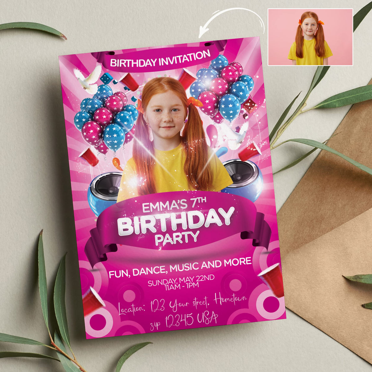 Megapolis Customized Birthday Invitations with Picture for Girls, Birthday Invitations for Girls Party with Photo, Personalized Invitation Cards (for girls)