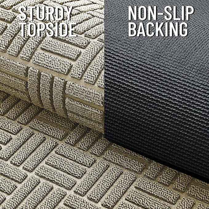 OLANLY Front Door Mat Outside Entrance 59x23, Absorbent, Heavy Duty Sturdy Natural Rubber Doormat Indoor Outdoor, Stain and Fade Resistant, Non-Slip Backing Low Profile Floor Mat for Entryway, Beige