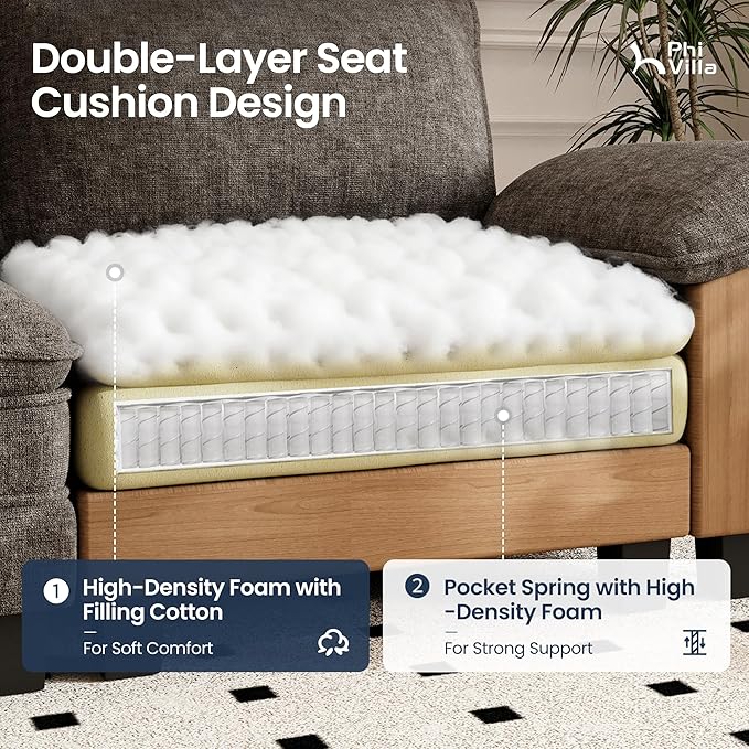 PHI VILLA Cloud Modular Couches Sets, 157.5" Sectional Sofa with Upholstered Deep Seat, 4-Seater Long Couches for Living Room Apartment, Chenille Fabric, Smoky Grey