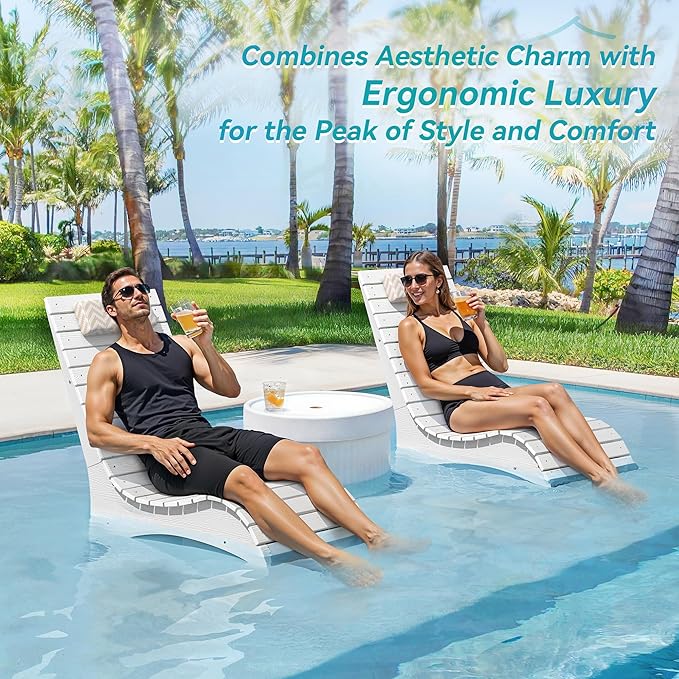 Homenjoy HDPS Pool Lounge Chairs, Use in Pools Lounge Chairs up to 10-Inches of Water, Chaise Chairs with Headrest, Lounge Chair Outdoor, Fade-Resistant Pool Lounger for Deck