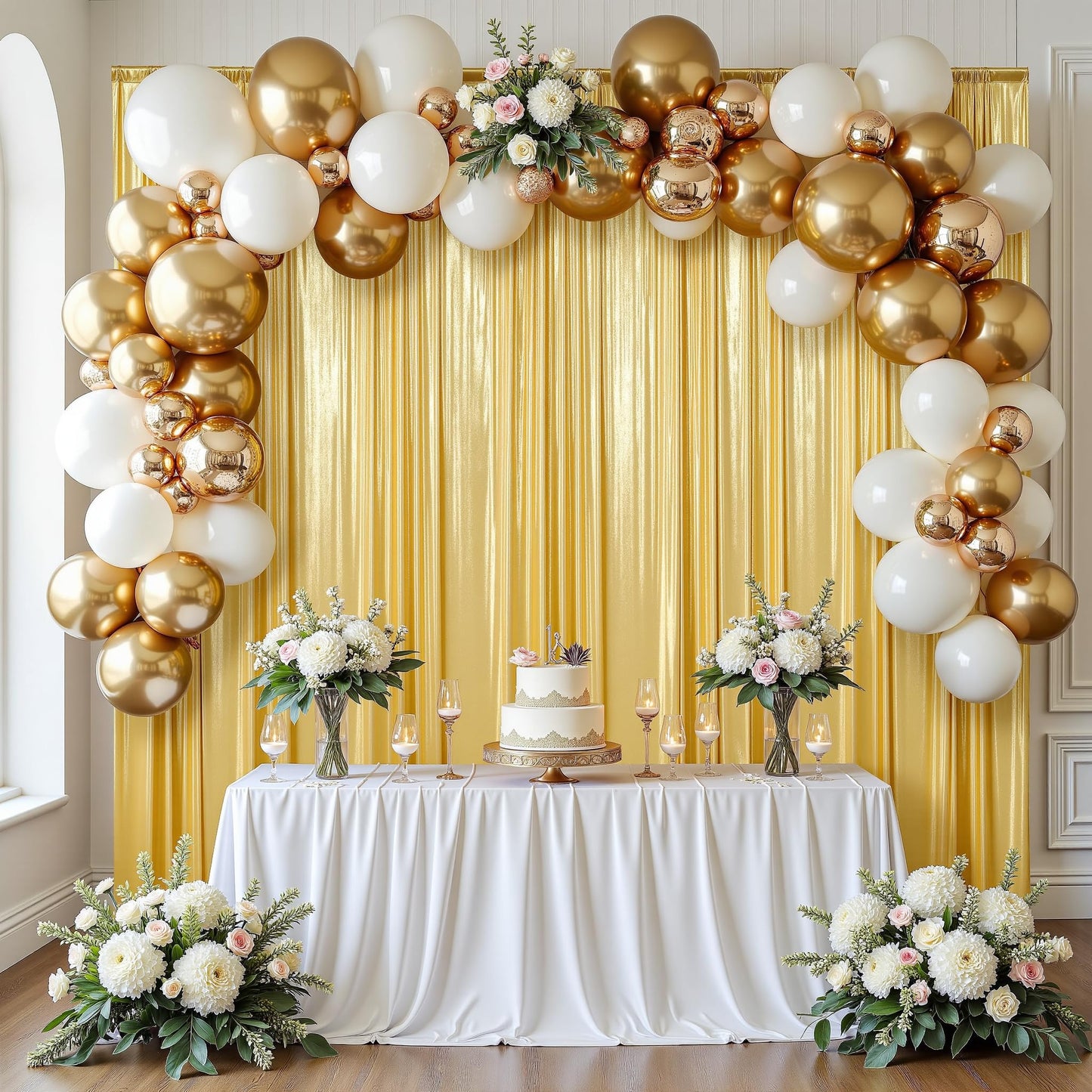 gogoparti 10x10FT Gold Sequin Backdrop Curtain - 2 Panels of 5x10FT Wrinkle-Free Glitter Drapes for Photography, Birthdays, Weddings & Graduations