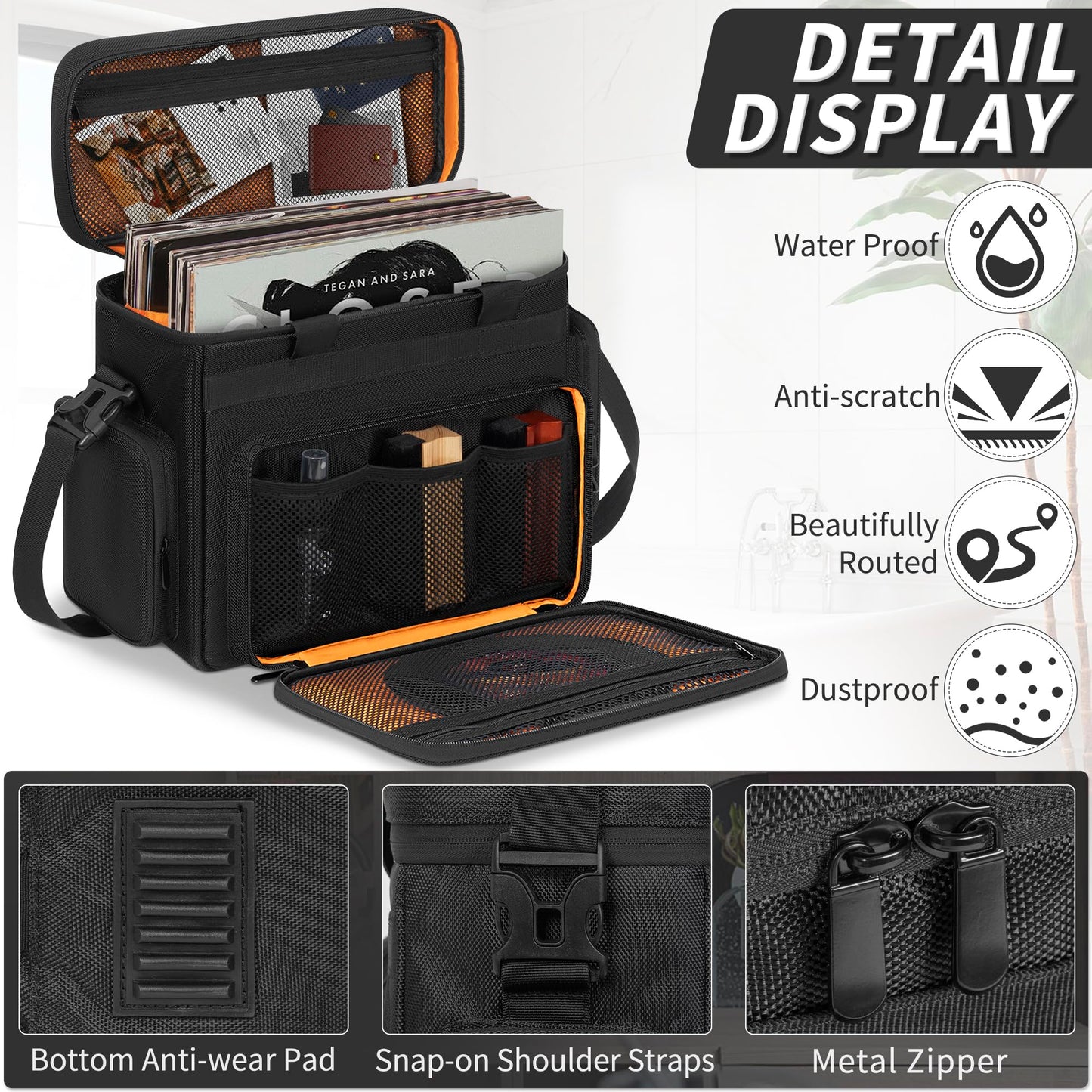 Vinyl Record Carrying Bag, Travel Storage Case For Vinyl Albums Record Storage Organizer With Divider (Small)